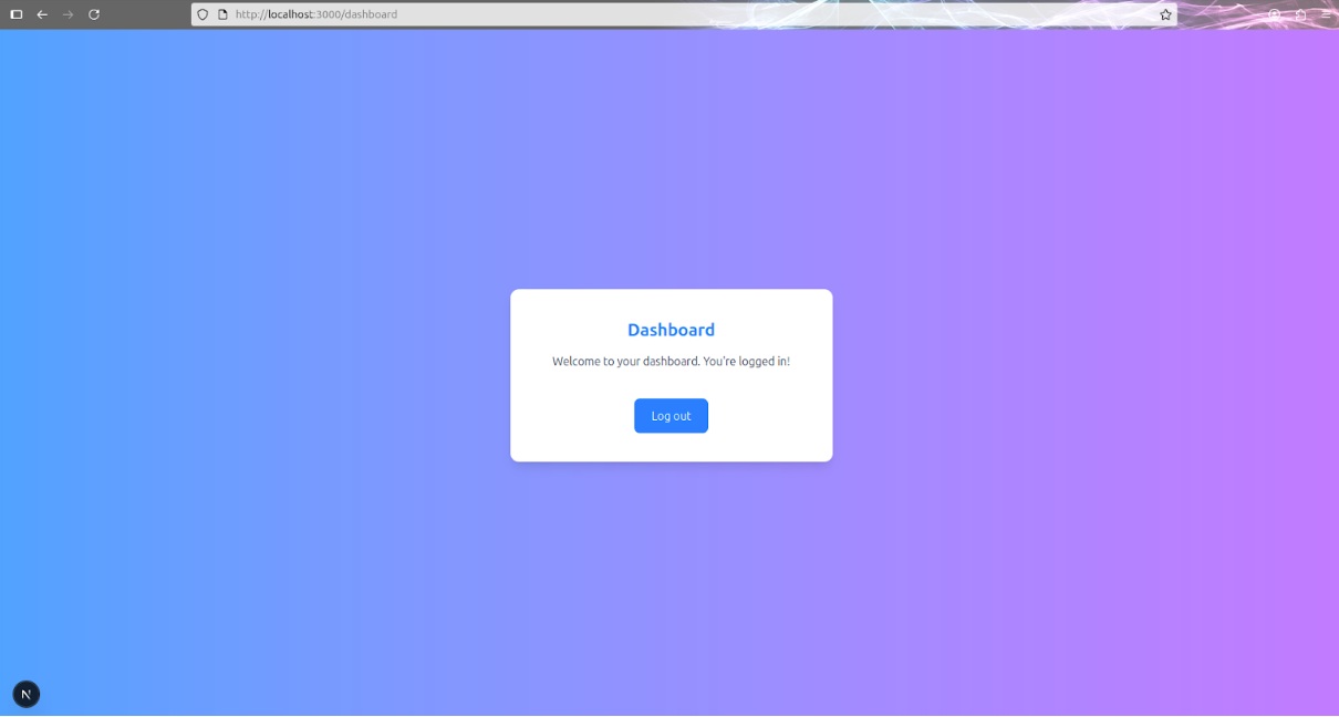Dashboard preview showing welcome message and logout button